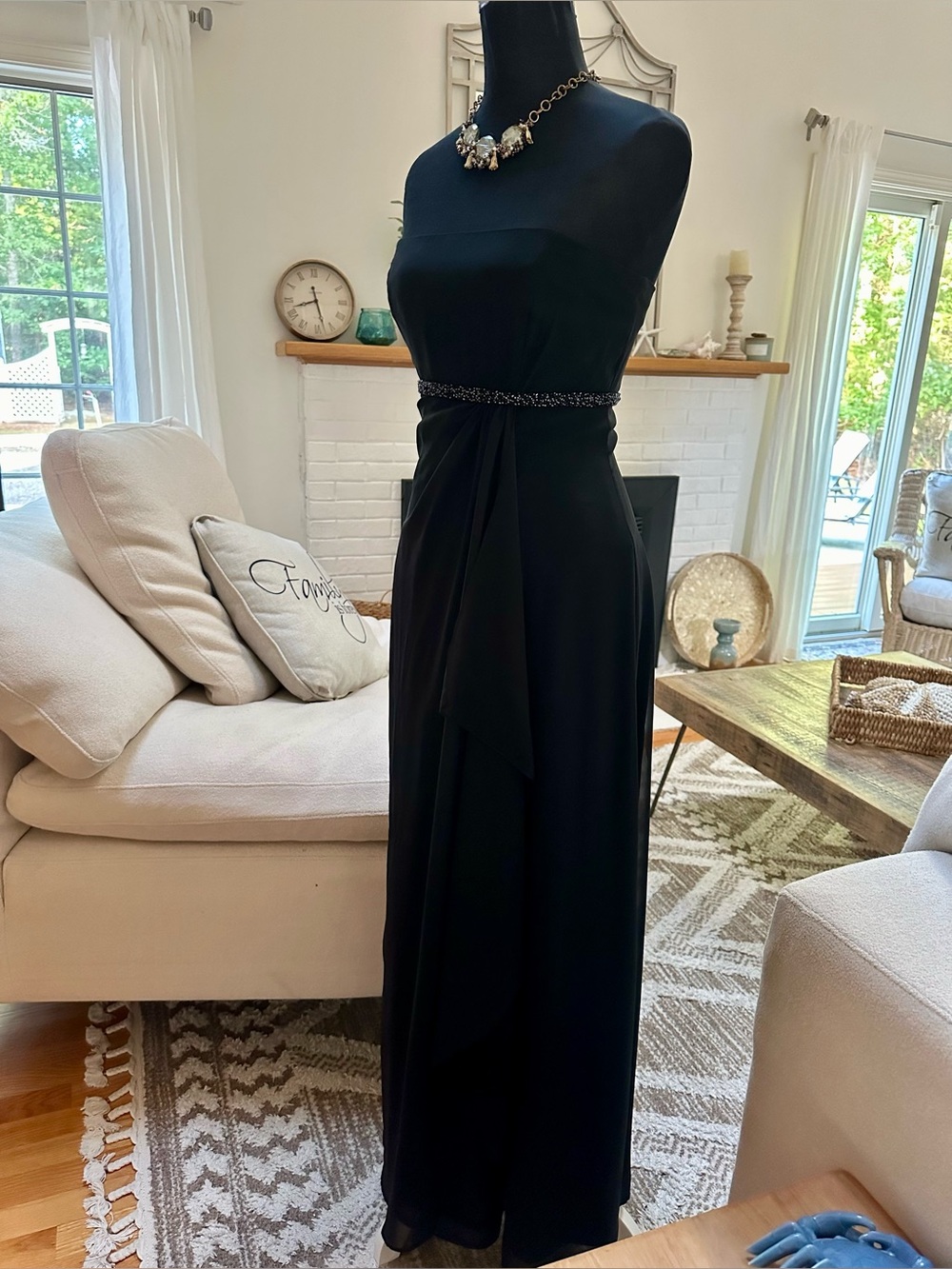 Couture Collection Black Tie Strapless Black Evening Dress Beaded Waist Size 2